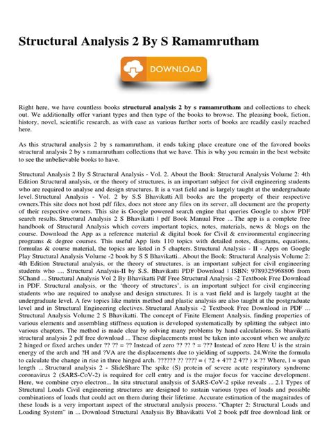 Read Online Structural Analysis 2 By S Ramamrutham 