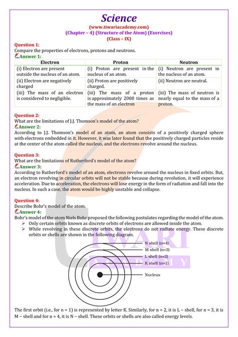 Structure Of Atom Class 9 Notes Pdf