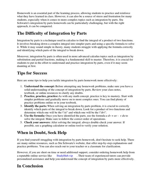 Download Stu Schwartz Integration By Parts Homework Answers 