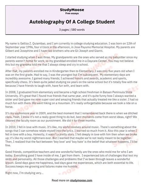 student autobiography samples and examples