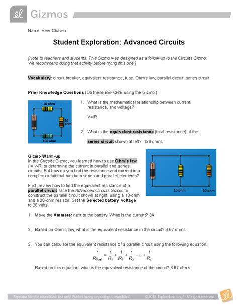 Student Exploration Advanced Circuits