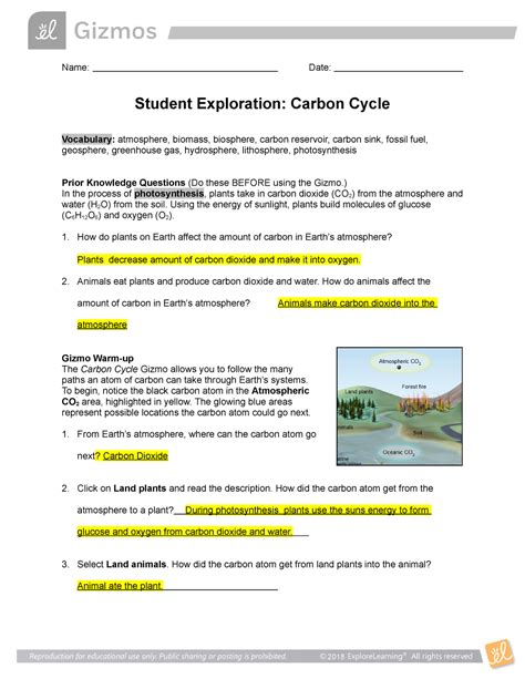Student Exploration Carbon Cycle
