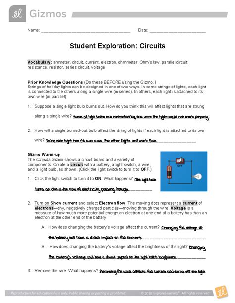 Student Exploration Circuits Gizmo