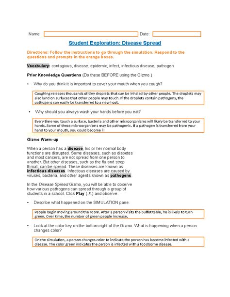 Student Exploration Disease Spread