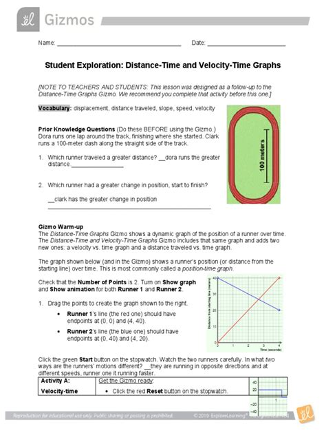 Student Exploration Distance Time Graphs