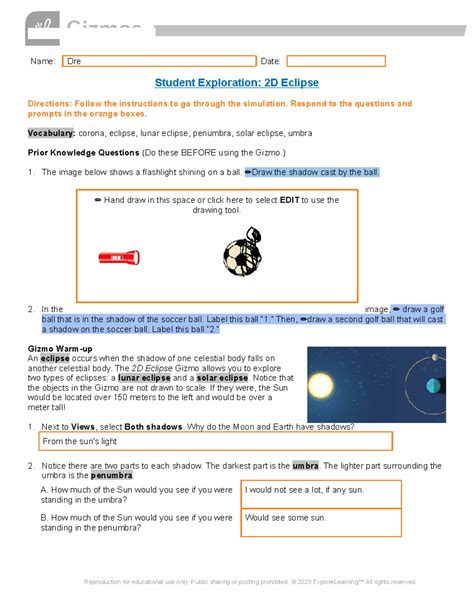 Student Exploration Eclipse
