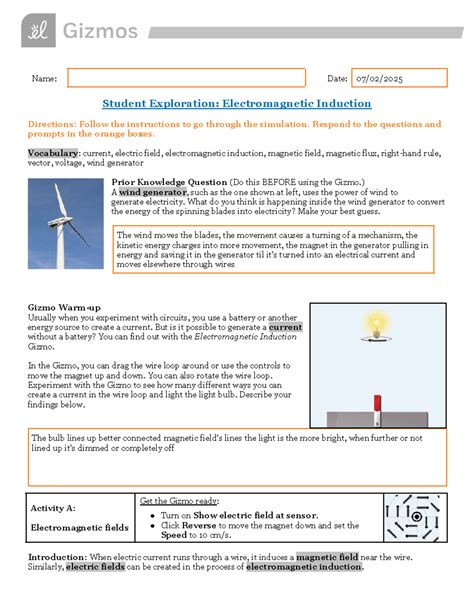Student Exploration Electromagnetic Induction Answer Key