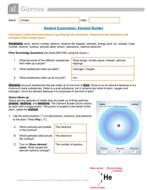 Student Exploration Element Builder Answer Key Word