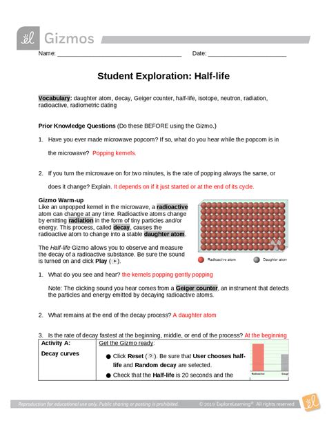 Student Exploration Half Life