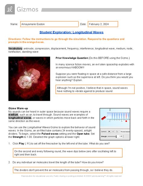 Student Exploration Longitudinal Waves Answer Key