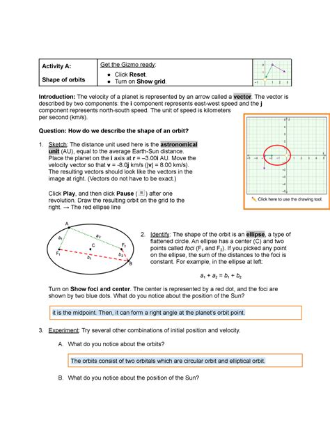 Student Exploration Orbital Motion Answer Key