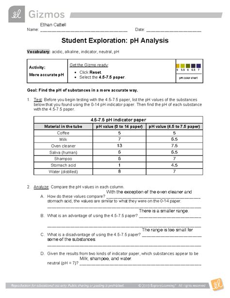 Student Exploration Ph Analysis Answers Ananyaore