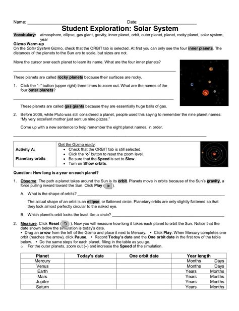 Student Exploration Solar System