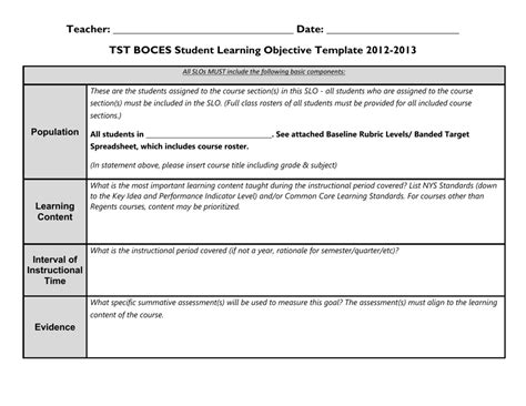 Student Learning Objectives Examples A Template For Your Math Learning Objectives - Math Learning Objectives