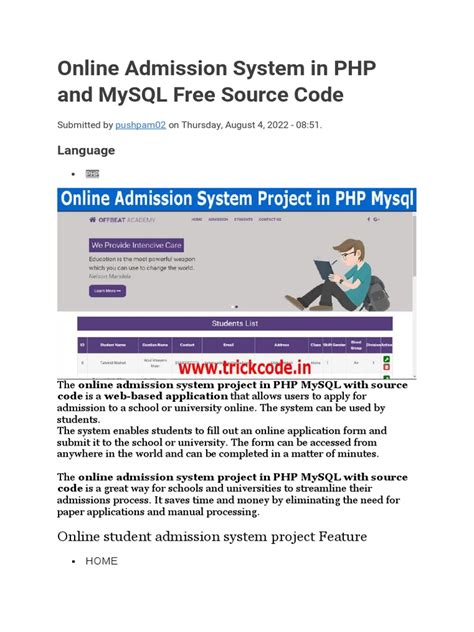 Read Online Student Admission System Project Documentation 