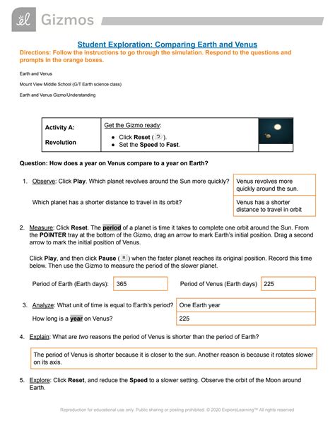 Read Online Student Exploration Comparing Earth And Venus Answers 