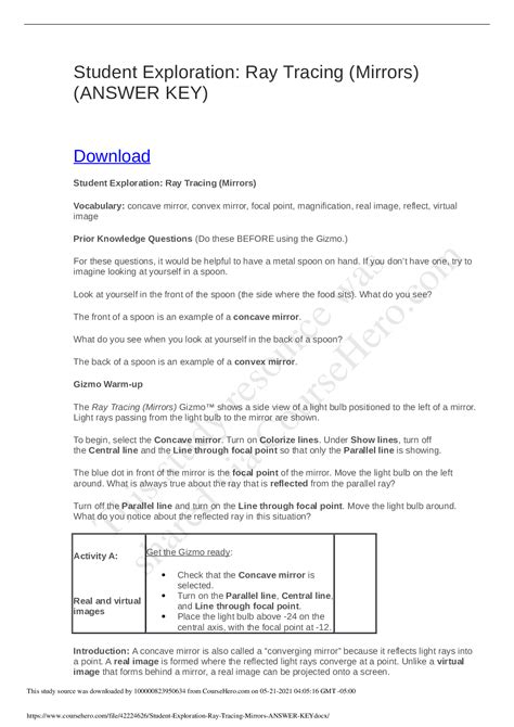 Full Download Student Exploration Ray Tracing Mirrors Answers 