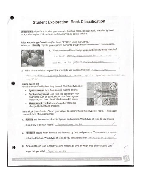 Read Student Exploration Rock Classification Answers 