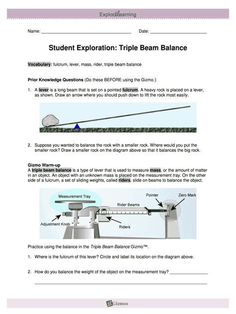 Read Online Student Exploration Triple Beam Balance Answer Key Pdf 