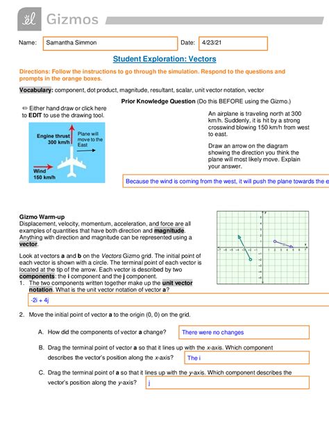 Full Download Student Exploration Vectors Answers 