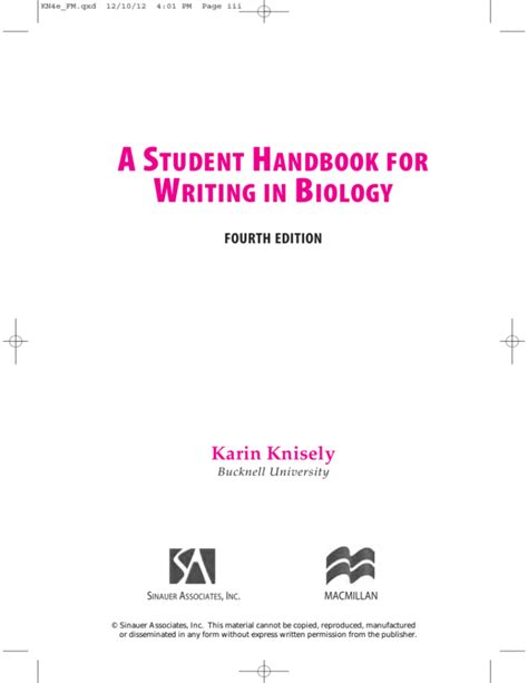Read Online Student Handbook For Writing In Biology 4Th Edition 