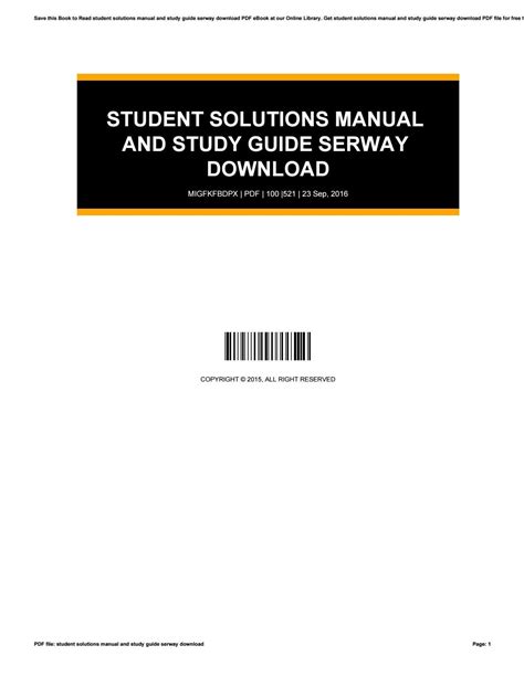 Read Student Solutions Manual Study Guide For Serway 