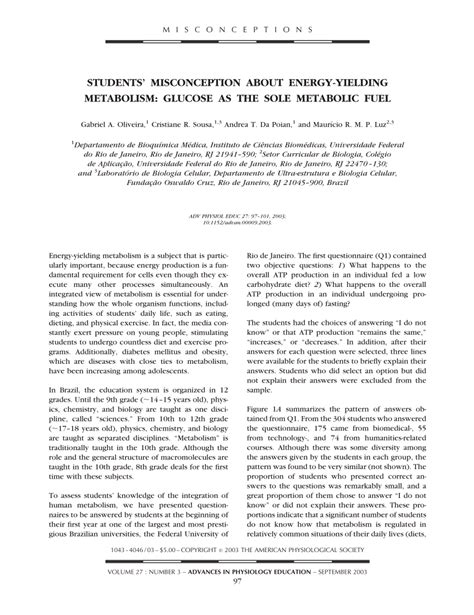 Students Misconception About Energy Yielding Metabolism