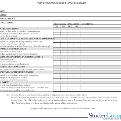 Read Studer Group Hourly Rounding Checklist 