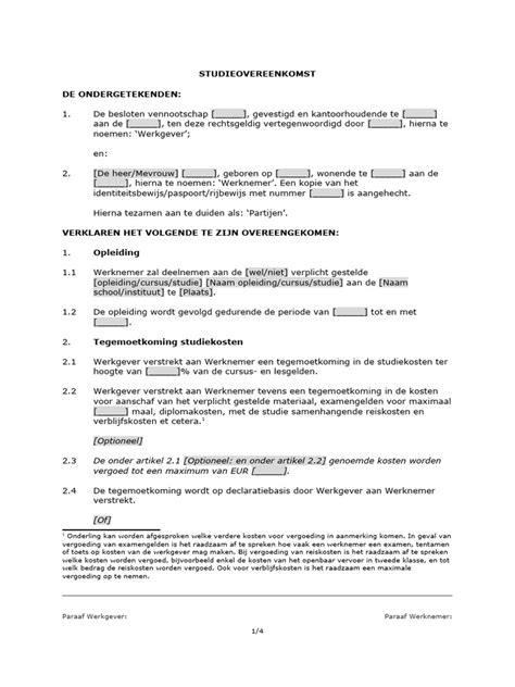 studieovereenkomst 1 augustus 2022
