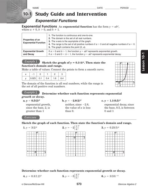 Study And Intervention Exponential Functions Answers