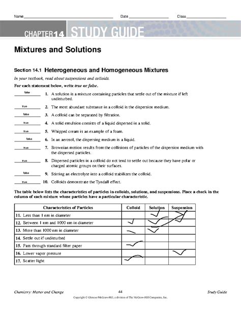 study guide answers heterogeneous and homogeneous mixtures