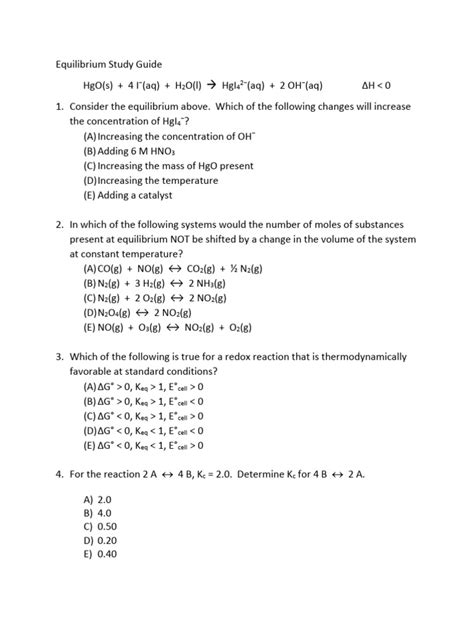 Study Guide Equilibrium