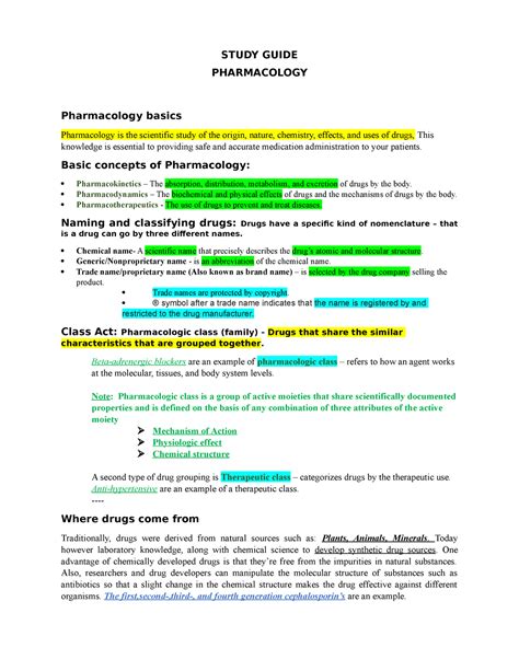 Study Guide For Basic Pharmacology For Nurses 15e