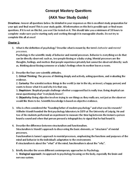 Study Guide For Concept Mastery Answer Key