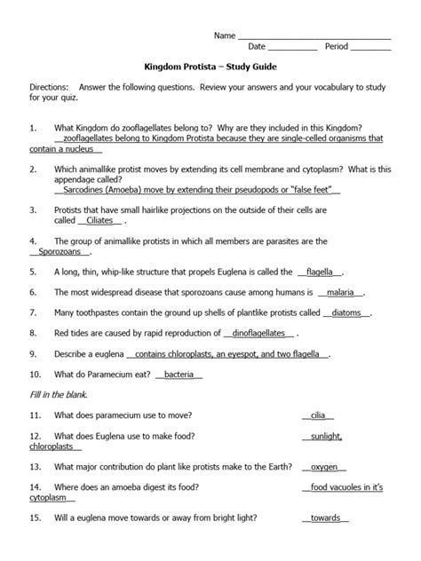 Study Guide For Kingdom Protista And Fungi