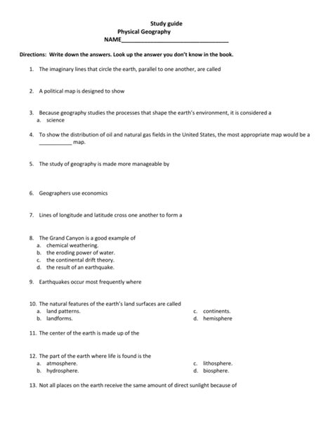 study guide for physical geography