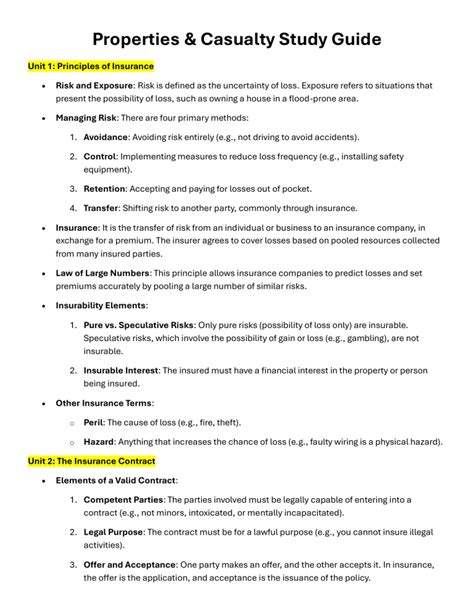 Study Guide For Property And Casualty Insurance