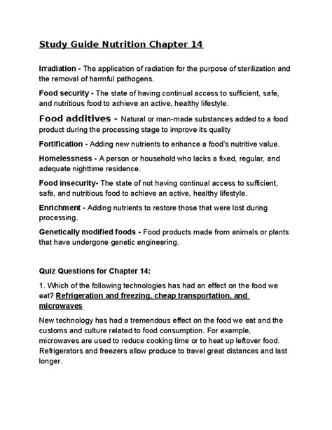 Study Guide Nutrition Ch 14 Answers