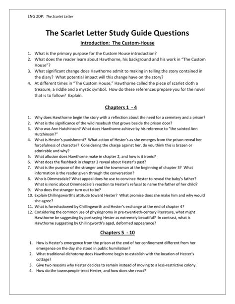 Study Guide Questions The Scarlet Letter Answers