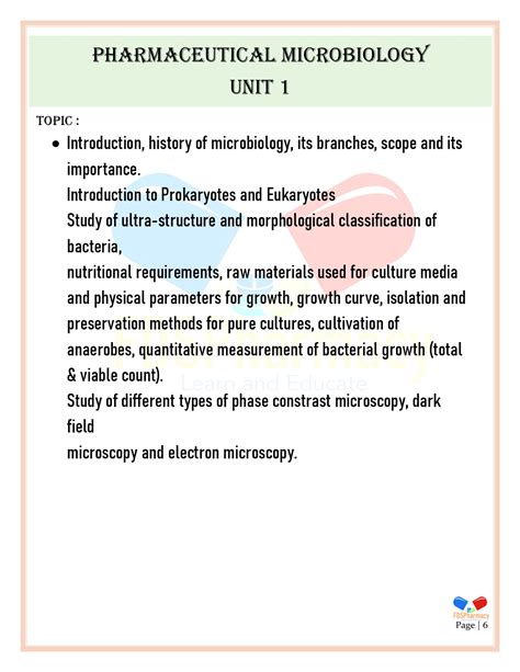 Study Notes For Pharmaceutical Microbiology Biology And