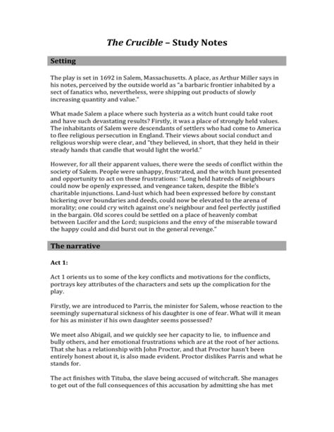 Study Notes On The Crucible