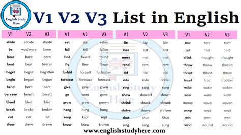 Study Verb Forms V1 V2 V3