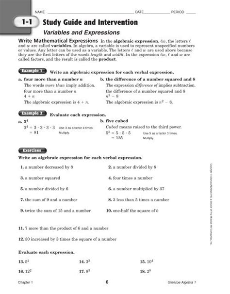 Full Download Study Guide And Intervention Algebra 1 Answer Key 