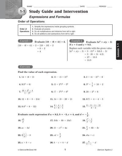 Full Download Study Guide And Intervention Answer Key For Algebra I 10 1 