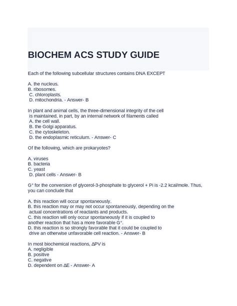 Full Download Study Guide For Biochem Acs Exam 