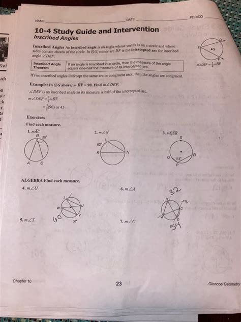 Download Study Guide For Geometry Inscribed Angles Answer 