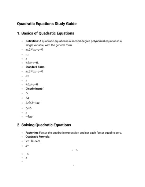 Full Download Study Guide For Geometry Quadratic Equations 