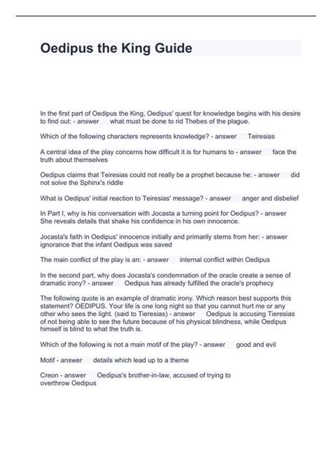 Read Study Guide For Oedipus The King Answers 