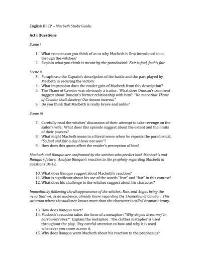 Download Study Guide Questions Macbeth Act 2 