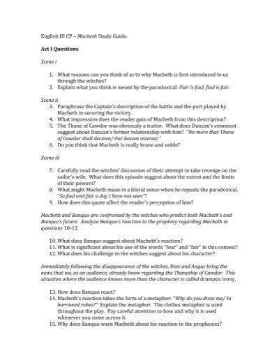 Read Online Study Guide Questions Macbeth Act 2 